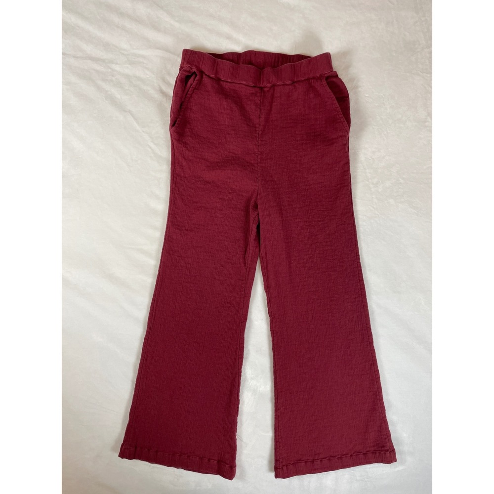Free People Wide Leg Harem Gauze Crop Pants Burgundy Red Pockets M‎